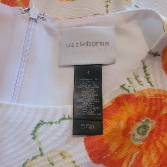 Liz Claiborne Orange and Yellow Floral Sleeveless Sheath Dress Size 4 - Picture 6 of 6